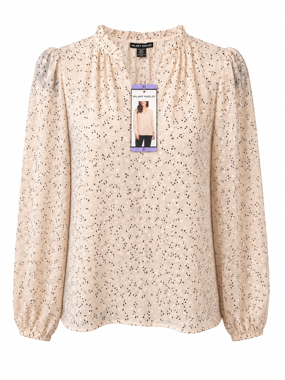 Hilary Radley Beige Speckled Long-Sleeve Blouse
